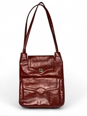 Vintage Lennox Leather Shoulder Bag Brown Turn Lock Purse